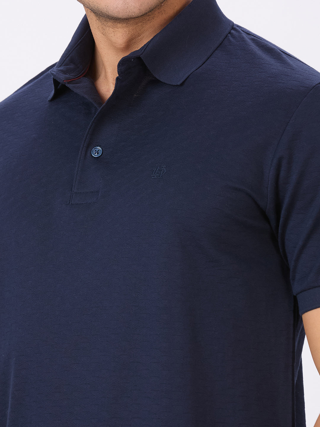 Midnight Navy Cotton Jacquard Mercerised Polo