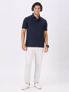 Midnight Navy Cotton Jacquard Mercerised Polo