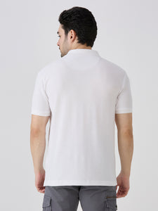 White Jacquard Johny Collar Solid Polo