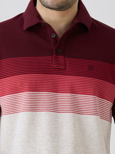 Maroon Pique Crape Knit Horizontal Stripe Polo