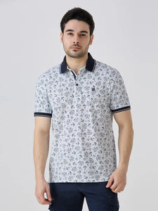 Navy Jersey Lycra AOP Polo