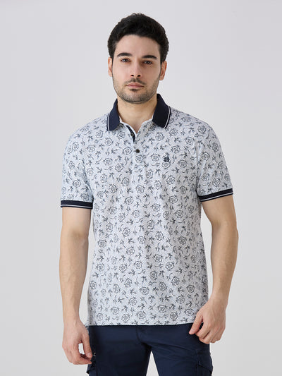 Navy Jersey Lycra AOP Polo