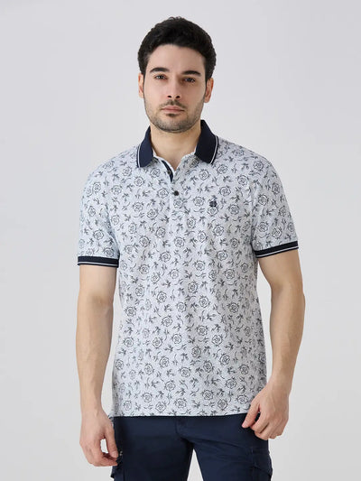 Navy Jersey Lycra AOP Polo