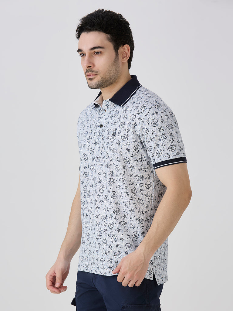 Navy Jersey Lycra AOP Polo