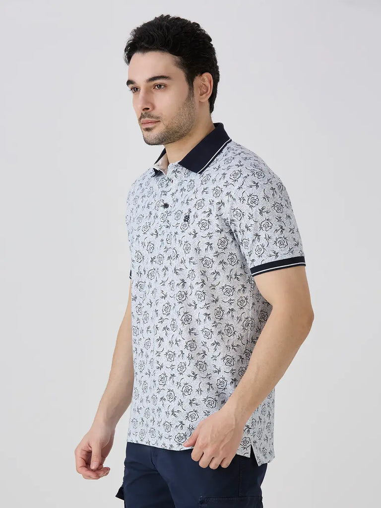 Navy Jersey Lycra AOP Polo