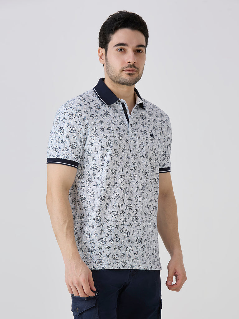 Navy Jersey Lycra AOP Polo