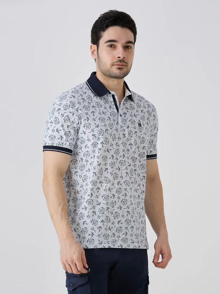 Navy Jersey Lycra AOP Polo