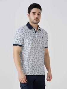 Navy Jersey Lycra AOP Polo