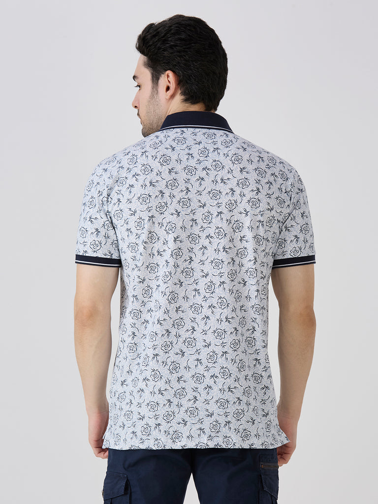 Navy Jersey Lycra AOP Polo