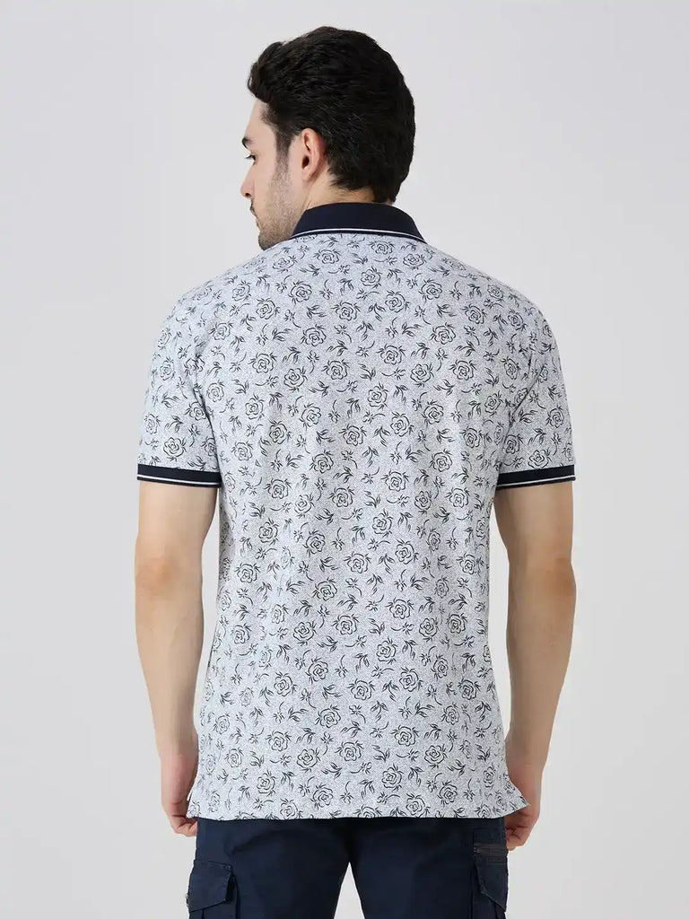 Navy Jersey Lycra AOP Polo