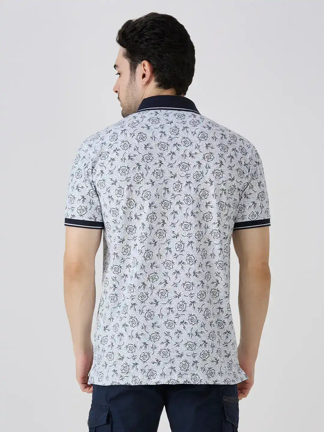 Navy Jersey Lycra AOP Polo