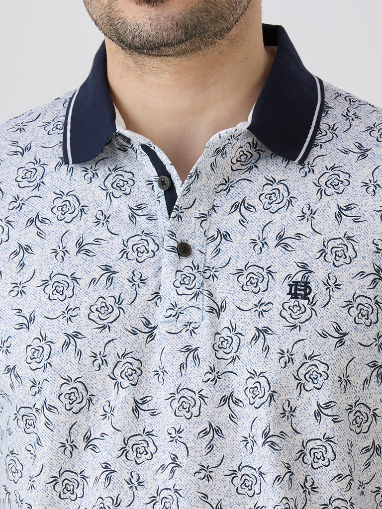 Navy Jersey Lycra AOP Polo