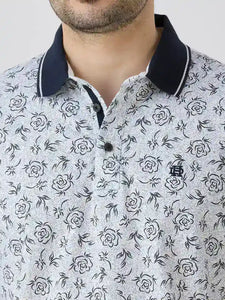 Navy Jersey Lycra AOP Polo