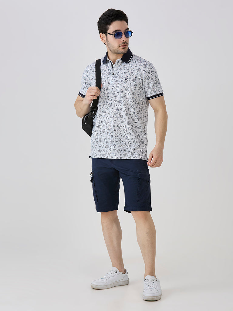 Navy Jersey Lycra AOP Polo