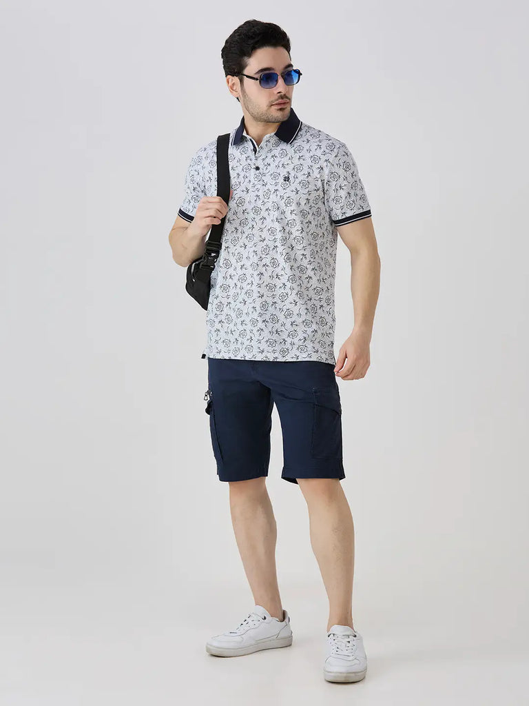 Navy Jersey Lycra AOP Polo