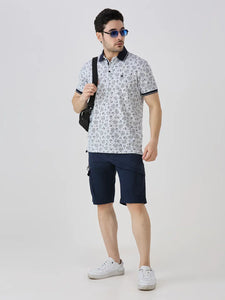 Navy Jersey Lycra AOP Polo