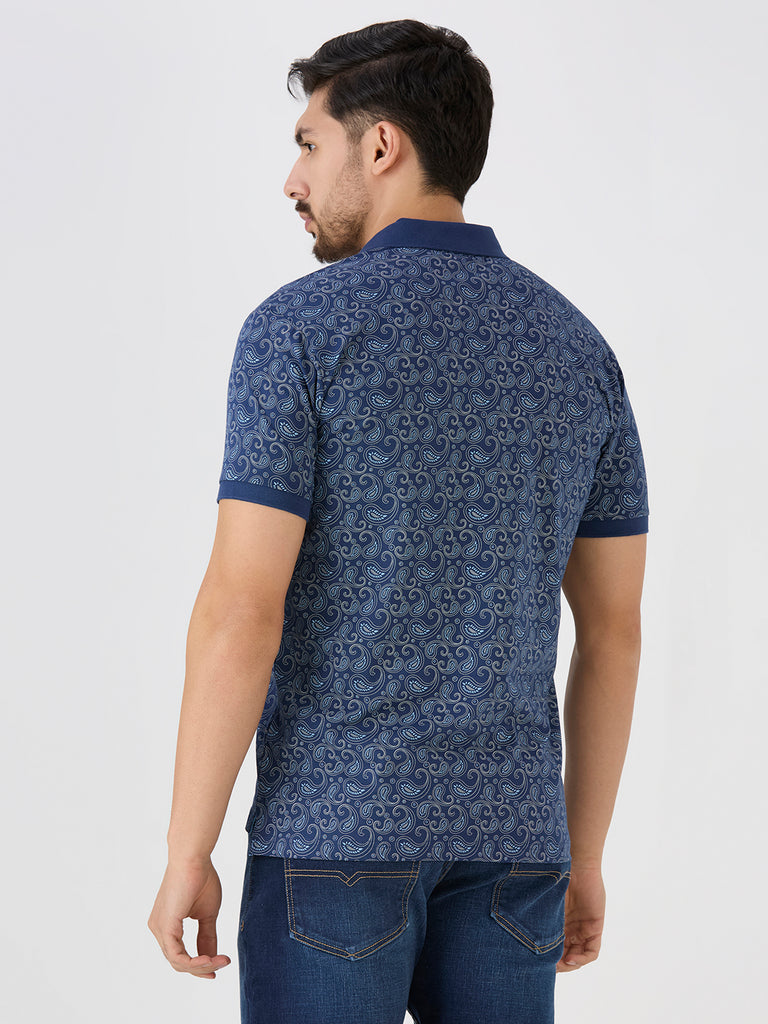 Indigo Jersey Lycra AOP Polo