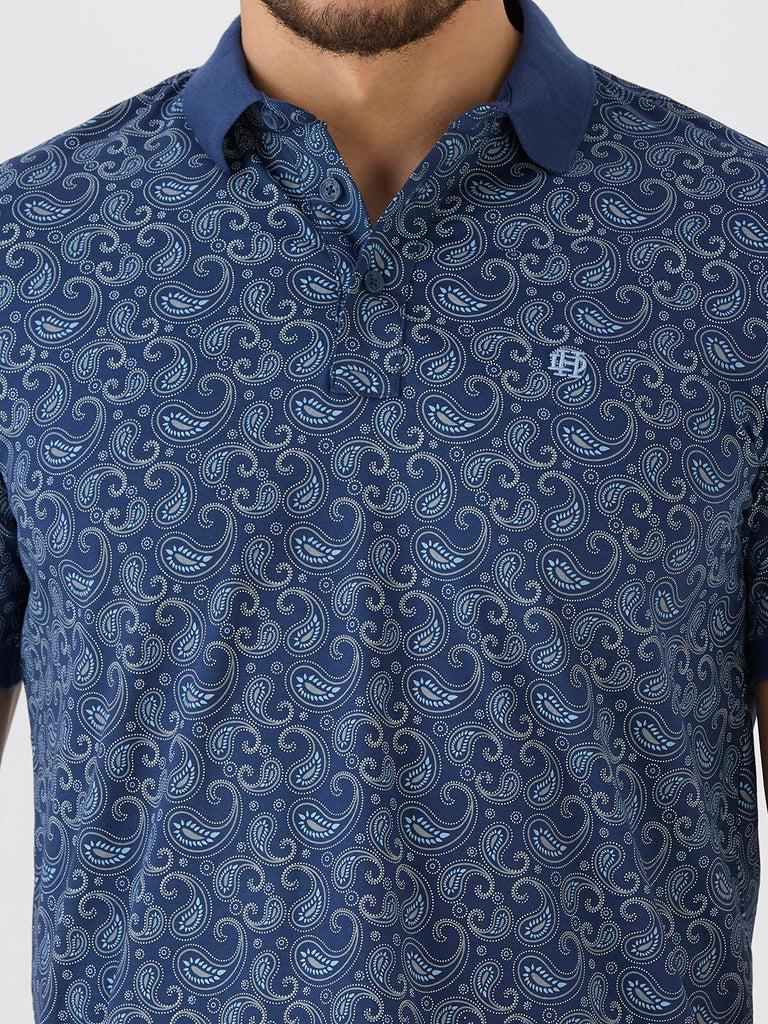 Indigo Jersey Lycra AOP Polo