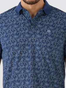 Indigo Jersey Lycra AOP Polo
