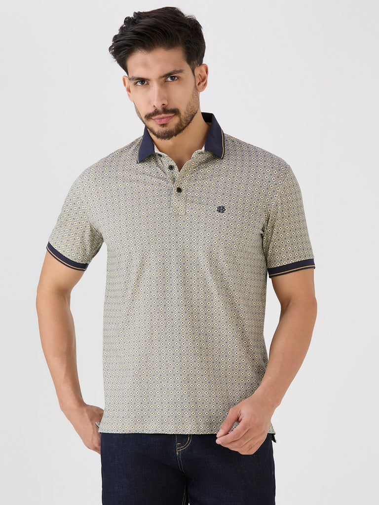 Khaki Jersey Lycra AOP Polo