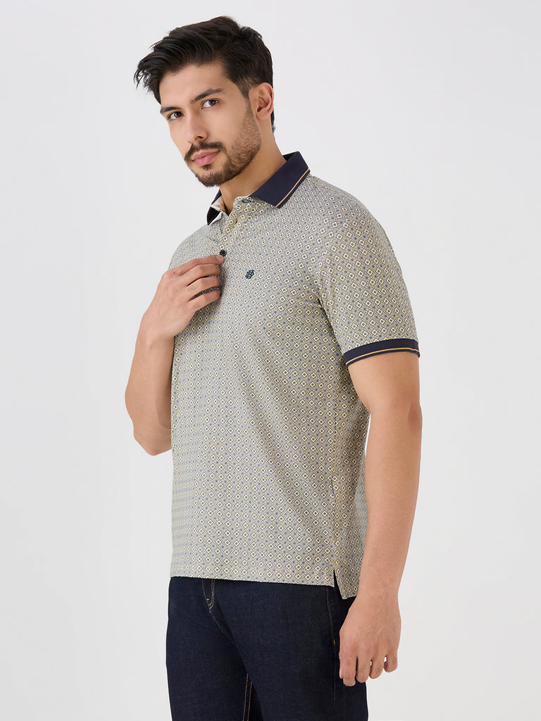 Khaki Jersey Lycra AOP Polo