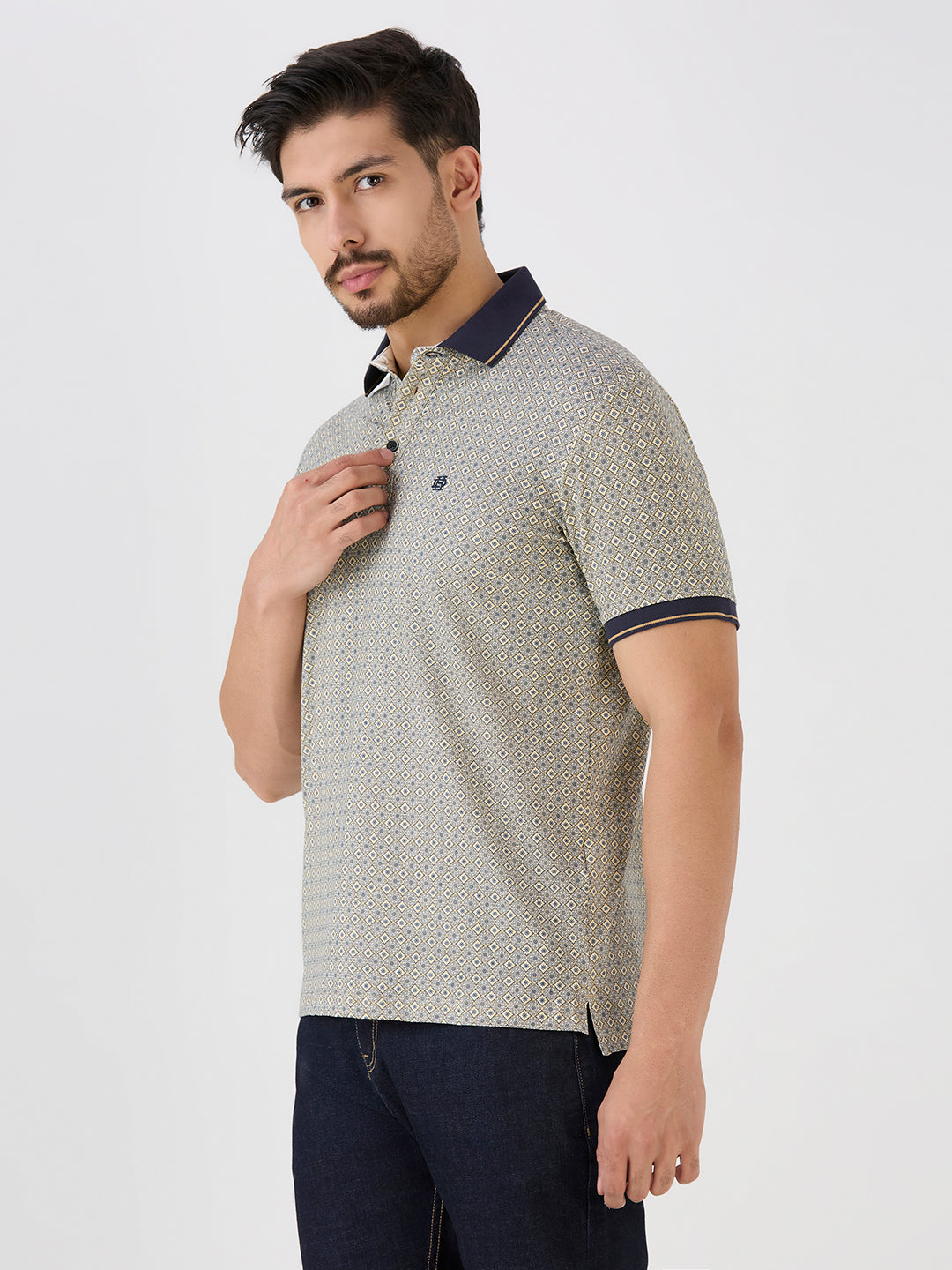 Khaki Jersey Lycra AOP Polo