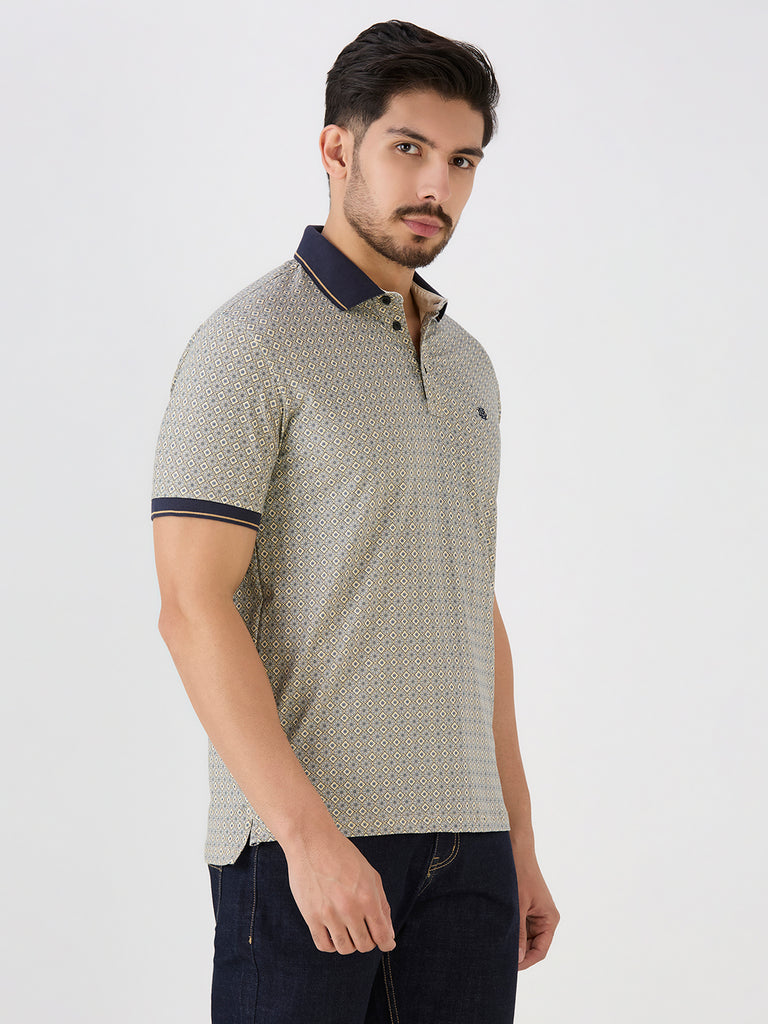 Khaki Jersey Lycra AOP Polo