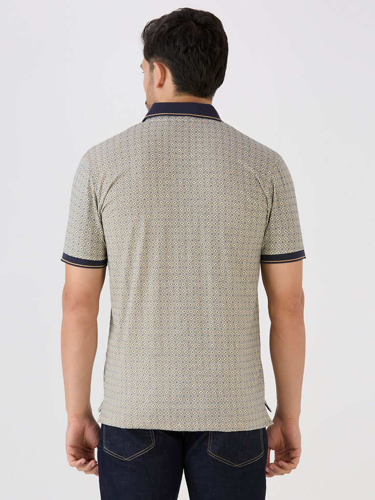 Khaki Jersey Lycra AOP Polo