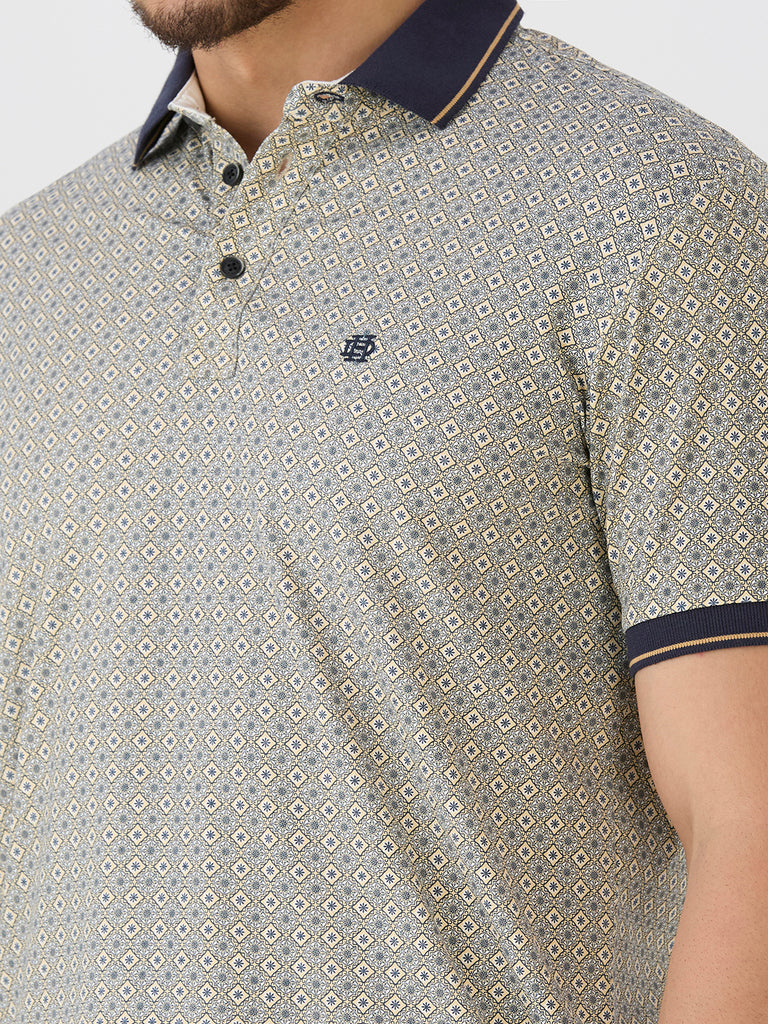 Khaki Jersey Lycra AOP Polo