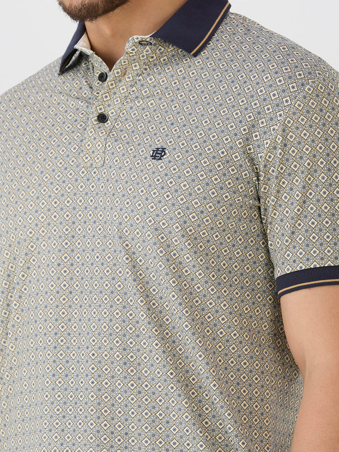 Khaki Jersey Lycra AOP Polo