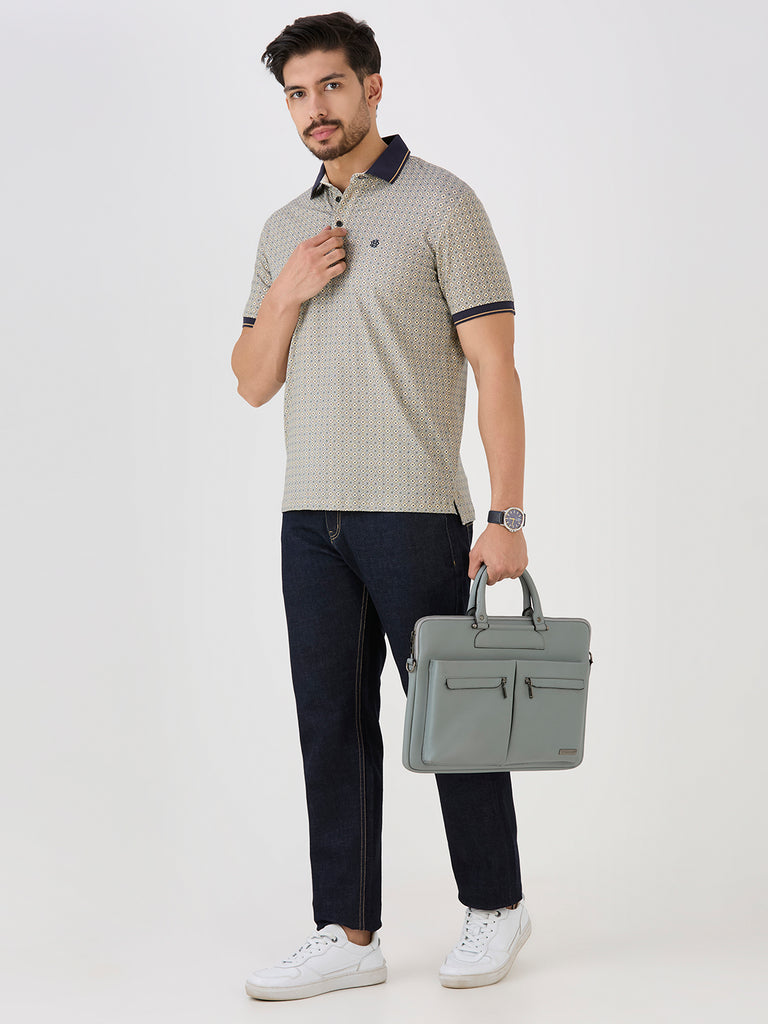 Khaki Jersey Lycra AOP Polo