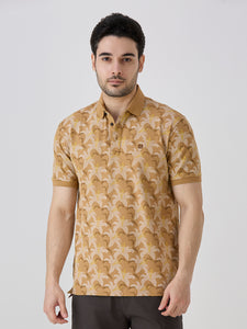 Desert Sand Pique Lycra AOP Polo