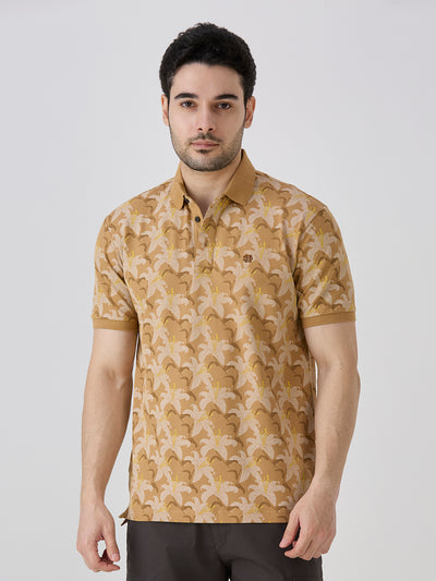 Desert Sand Pique Lycra AOP Polo