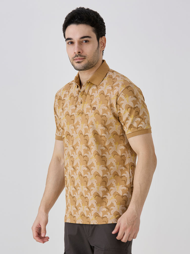 Desert Sand Pique Lycra AOP Polo