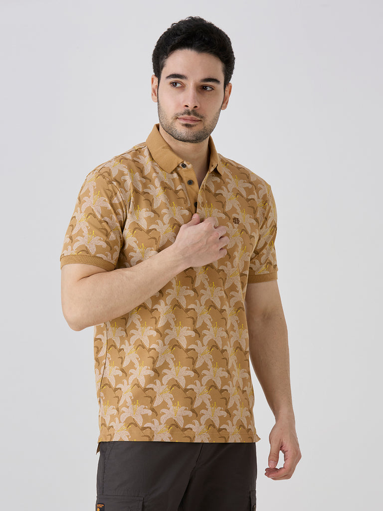 Desert Sand Pique Lycra AOP Polo