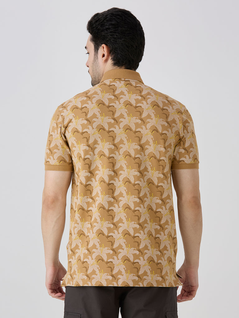 Desert Sand Pique Lycra AOP Polo