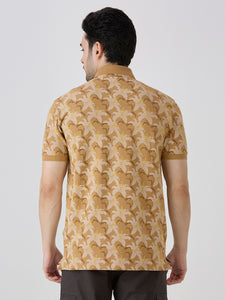 Desert Sand Pique Lycra AOP Polo