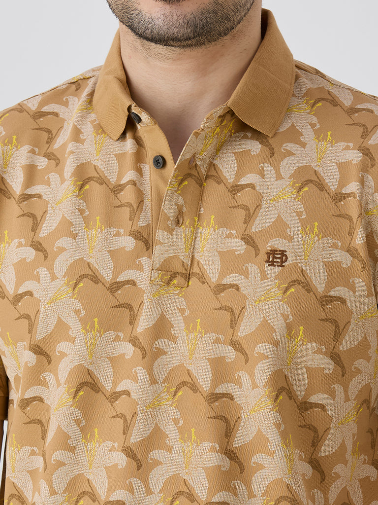 Desert Sand Pique Lycra AOP Polo