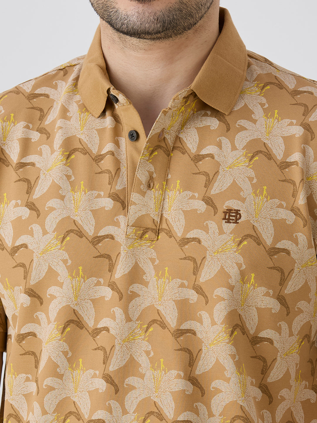 Desert Sand Pique Lycra AOP Polo