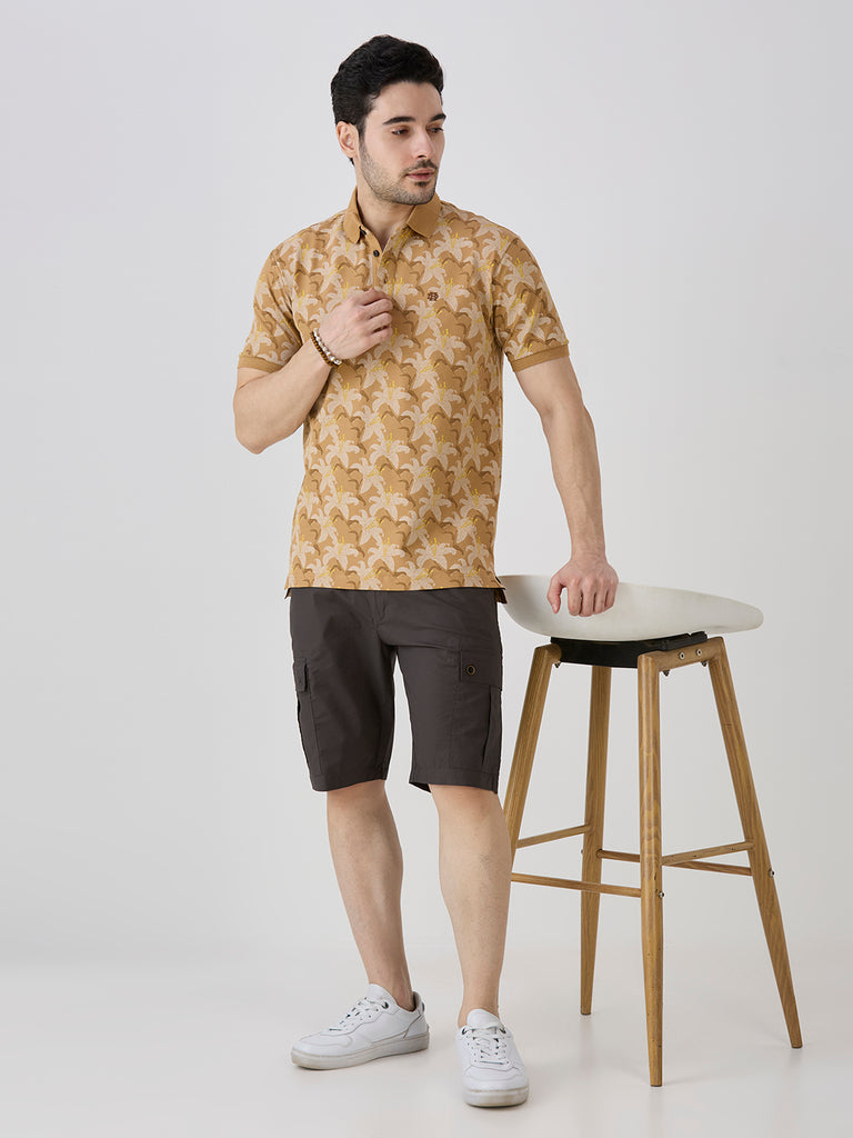 Desert Sand Pique Lycra AOP Polo