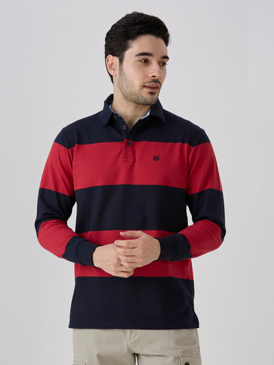 F1 Red French Terry Horizontal Stripe Polo