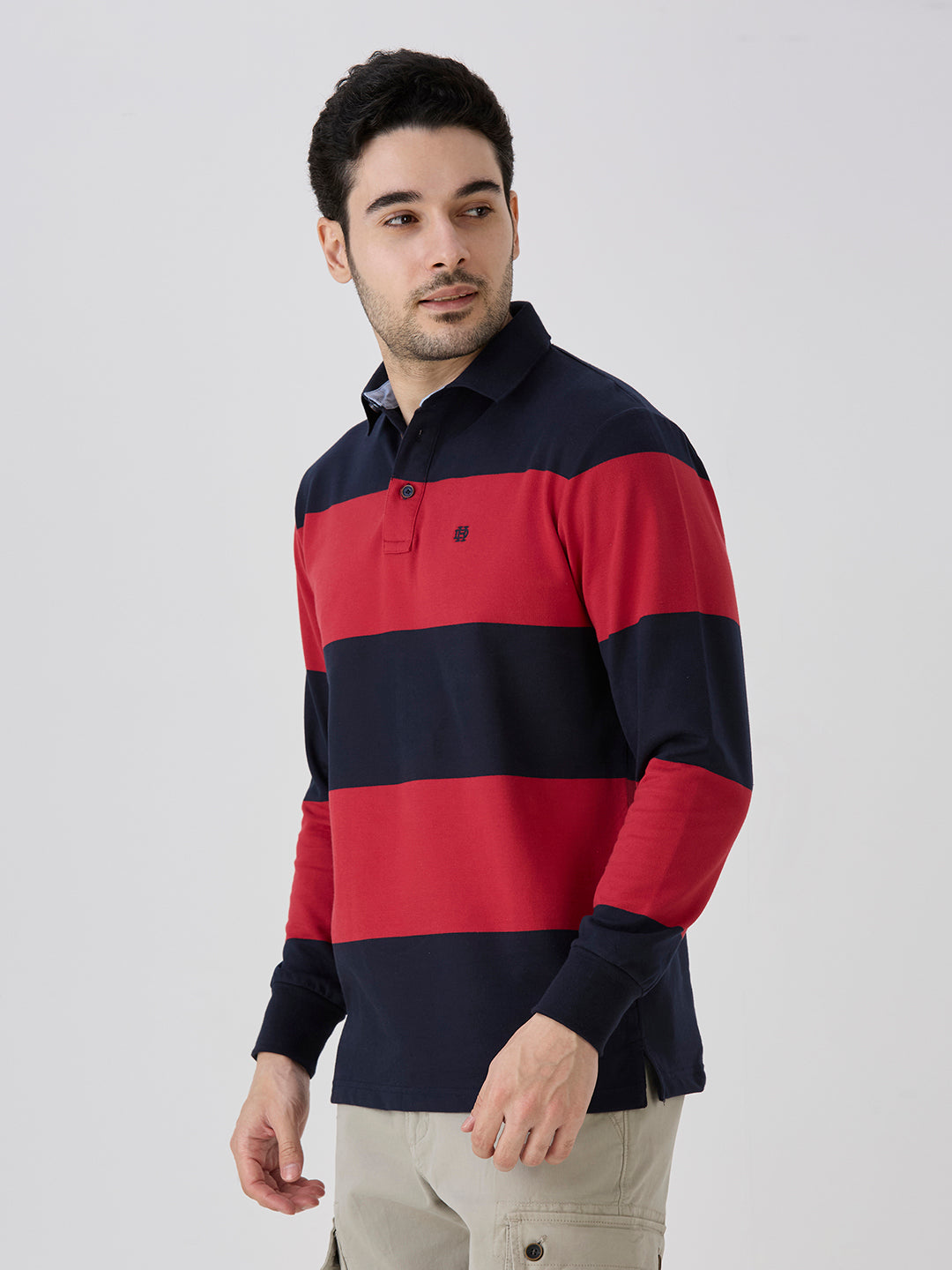 F1 Red French Terry Horizontal Stripe Polo