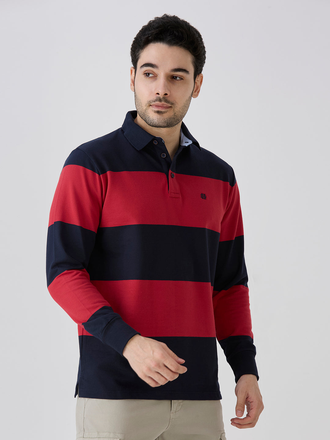 F1 Red French Terry Horizontal Stripe Polo