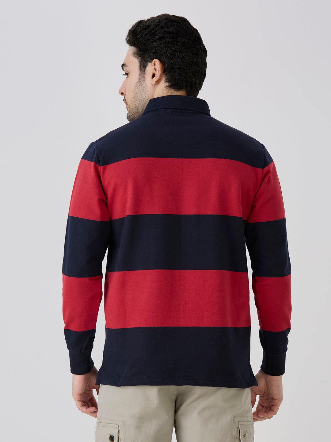 F1 Red French Terry Horizontal Stripe Polo