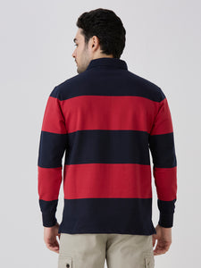 F1 Red French Terry Horizontal Stripe Polo