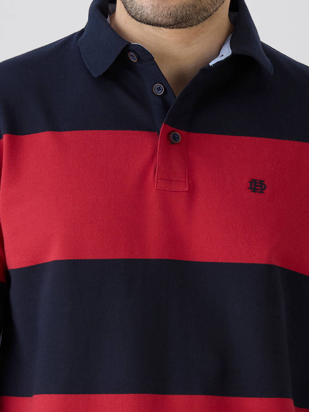 F1 Red French Terry Horizontal Stripe Polo