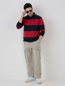 F1 Red French Terry Horizontal Stripe Polo
