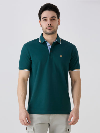 Bottle Green Pique Lycra Solid Polo