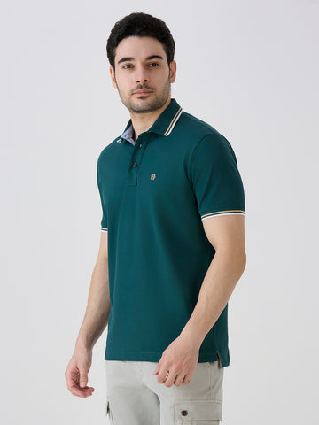 Bottle Green Pique Lycra Solid Polo