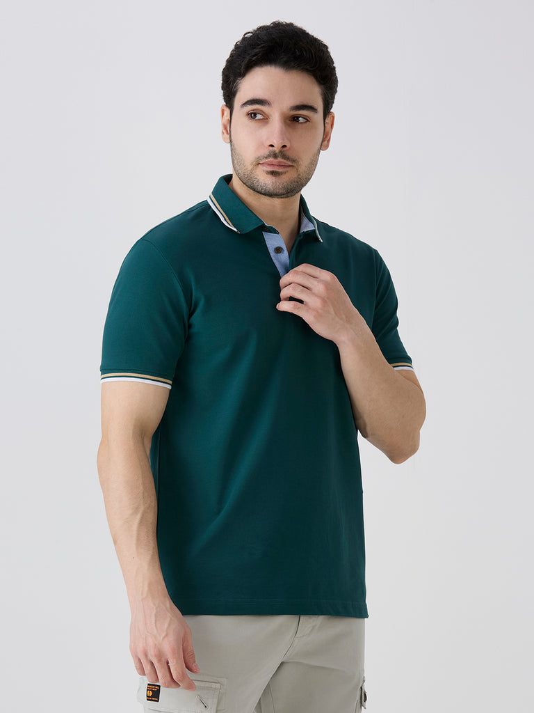 Bottle Green Pique Lycra Solid Polo